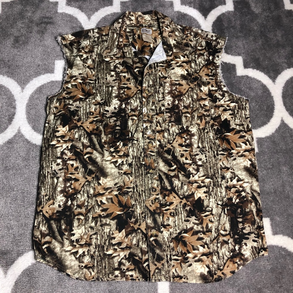 Schmidt Workwear Shirt Mens Large Denim Camouflage Button Up Sleeveless